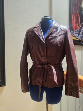 VTG Wilsons Suede & Leather Jacket Belted Burgundy Sz 12 Removable Quilted Liner